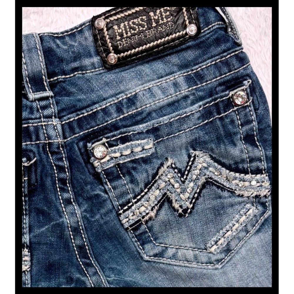 Miss Me Straight Jeans Women 25 Blue‎ Rhinestone Distressed Whiskering JE1209CTN